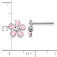 Sterling Silver Madi K Rhodium-plated Polished Pink Enamel & Crystal Flower Post Earrings view 4