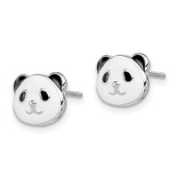 Sterling Silver Madi K Rhodium-plated Polished Enameled Black and White Panda Post Earrings view 2