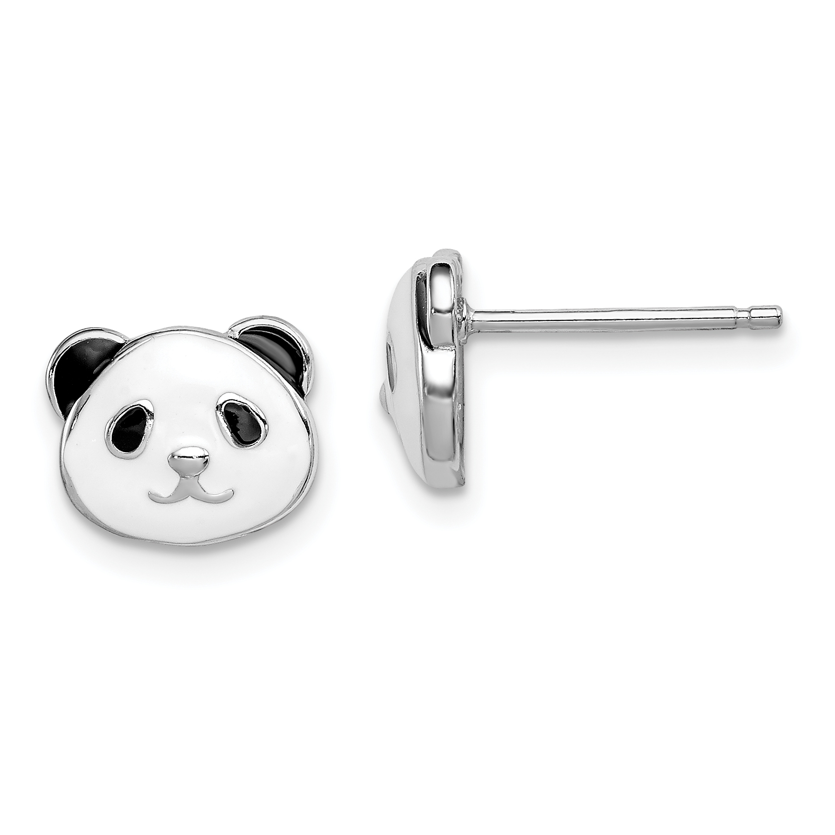 Sterling Silver Madi K Rhodium-plated Polished Black & White Enameled Panda Children's Post Earrings (QGK116)