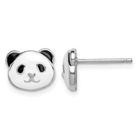 Sterling Silver Madi K Rhodium-plated Polished Enameled Black and White Panda Post Earrings view 1