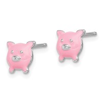 Sterling Silver Madi K Rhodium-plated Polished Enameled Pink Pig Post Earrings view 2