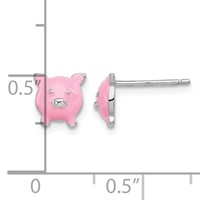 Sterling Silver Madi K Rhodium-plated Polished Enameled Pink Pig Post Earrings view 4