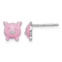 Sterling Silver Madi K Rhodium-plated Polished Enameled Pink Pig Post Earrings view 1