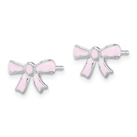 Sterling Silver Madi K Rhodium-plated Pink Enamel Bow Post Earrings view 2