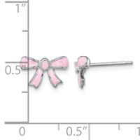 Sterling Silver Madi K Rhodium-plated Pink Enamel Bow Post Earrings view 4