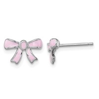 Sterling Silver Madi K Rhodium-plated Pink Enamel Bow Post Earrings view 1