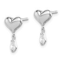 Sterling Silver Madi K Rhodium-plated Polished CZ Heart Post Dangle Earrings view 2