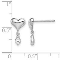 Sterling Silver Madi K Rhodium-plated Polished CZ Heart Post Dangle Earrings view 4