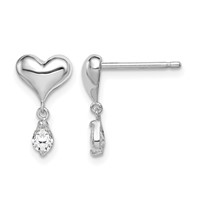 Sterling Silver Madi K Rhodium-plated Polished CZ Heart Post Dangle Earrings view 1