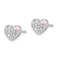 Sterling Silver Madi K Rhodium-plated Pink Enamel & Crystal Heart Post Earrings view 2
