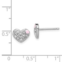 Sterling Silver Madi K Rhodium-plated Pink Enamel & Crystal Heart Post Earrings view 4