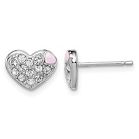 Sterling Silver Madi K Rhodium-plated Pink Enamel & Crystal Heart Post Earrings view 1