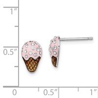 Sterling Silver Madi K Rhodium-plated Polished Enameled Pink & Brown Earrings with Crystal Accent Ice Cream Cone Post view 4