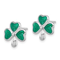 Sterling Silver Madi K Rhodium-plated Polished Green Enameled Shamrock Post Earrings view 2