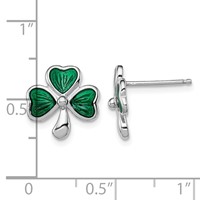 Sterling Silver Madi K Rhodium-plated Polished Green Enameled Shamrock Post Earrings view 4