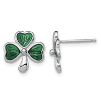 Sterling Silver Madi K Rhodium-plated Polished Green Enameled Shamrock Post Earrings view 1