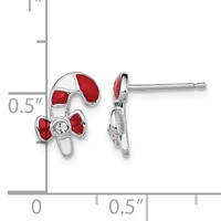 Sterling Silver Madi K Rhodium-plated Polished Enameled Red and White Earrings with Crystal Accent Candy Cane Post view 4