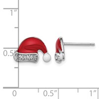 Sterling Silver Madi K Rhodium-plated Polished Enameled Red and White Earrings with Crystal Trim Santa Hat Post view 4