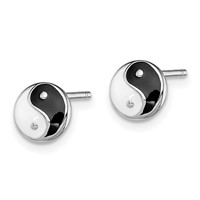 Sterling Silver Madi K Rhodium-plated Polished Black & White Enameled Yin Yang Children's Post Earrings view 2