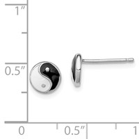 Sterling Silver Madi K Rhodium-plated Polished Black & White Enameled Yin Yang Children's Post Earrings view 4