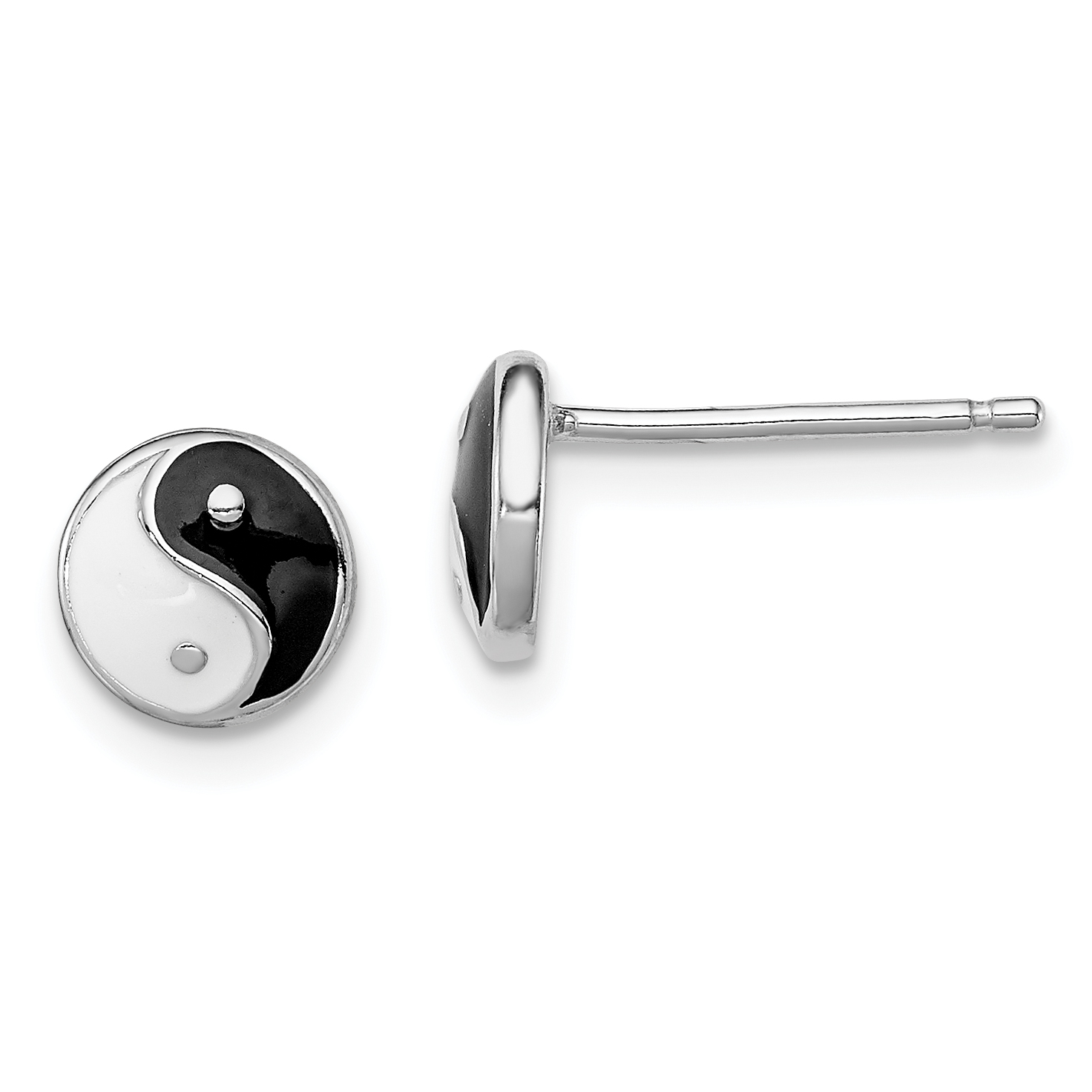 Sterling Silver Madi K Rhodium-plated Polished Black & White Enameled Yin Yang Children's Post Earrings (QGK148)