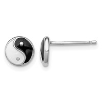 Sterling Silver Madi K Rhodium-plated Polished Black & White Enameled Yin Yang Children's Post Earrings view 1