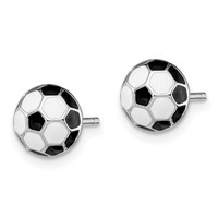 Sterling Silver Madi K Rhodium-plated Polished Enameled Black and White Soccer Ball Post Earrings view 2
