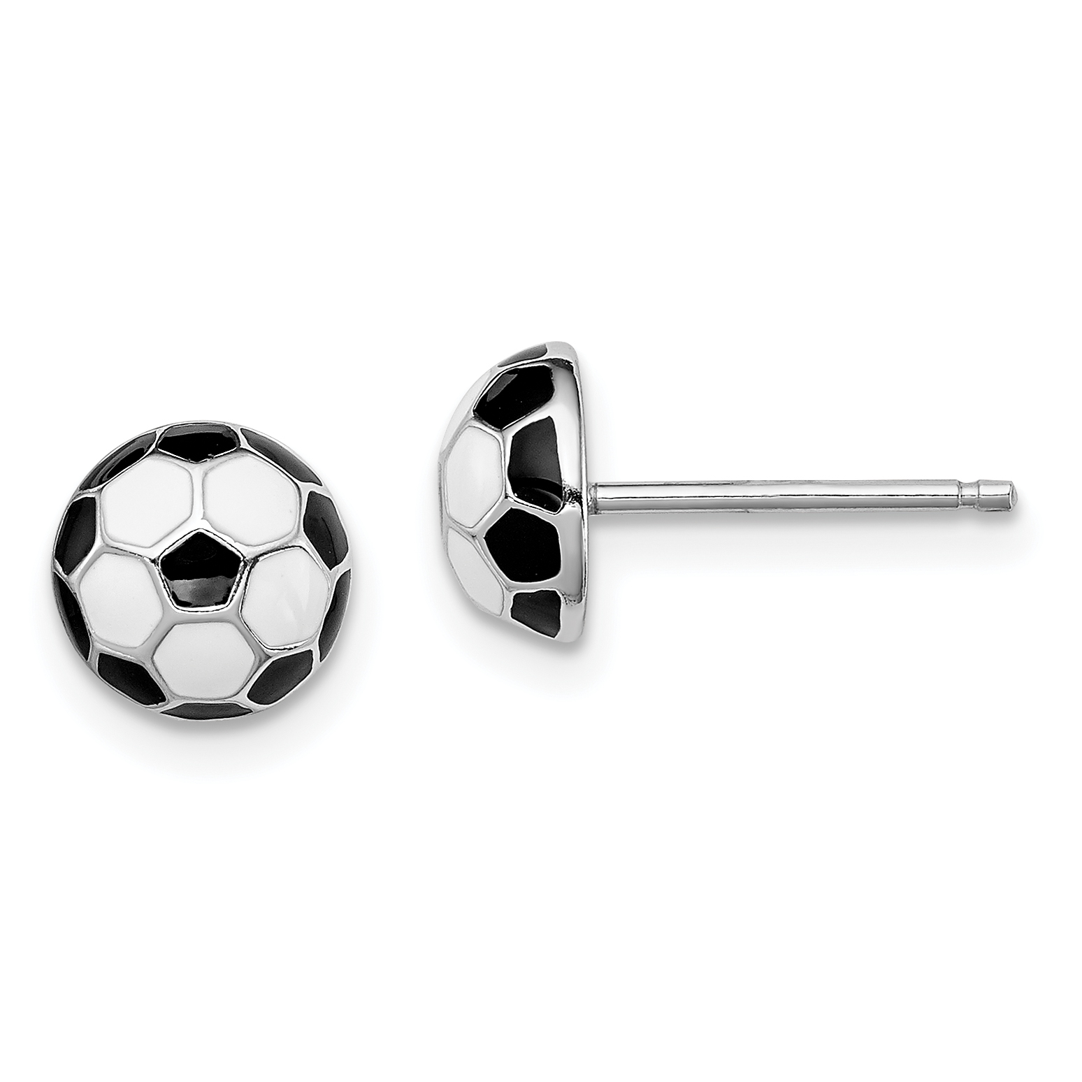 Sterling Silver Madi K Rhodium-plated Polished Black & White Enameled Soccer Ball Children's Post Earrings (QGK149)