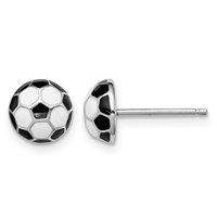 Sterling Silver Madi K Rhodium-plated Polished Enameled Black and White Soccer Ball Post Earrings view 1