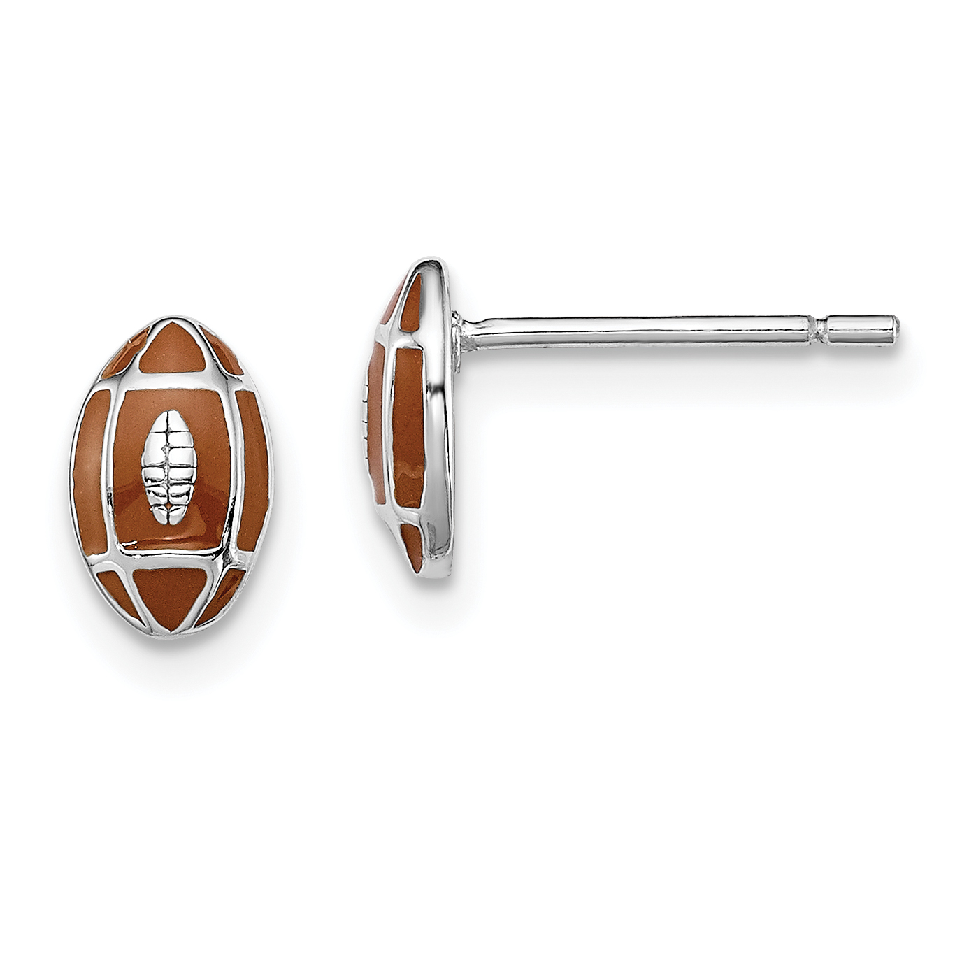 Sterling Silver Madi K Rhodium-plated Polished Brown Enameled Football Children's Post Earrings (QGK150)