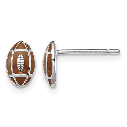 Sterling Silver Madi K Rhodium-plated Polished Enameled Brown Football Post Earrings
