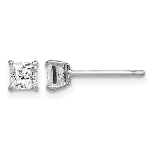 Sterling Silver Madi K Rhodium-plated Polished 4mm Square CZ Stud Earrings