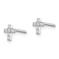 Madi K Sterling Silver Rhodium-plated CZ Cross Petite Post Earrings view 2