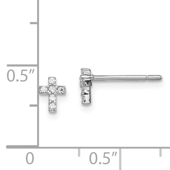 Madi K Sterling Silver Rhodium-plated CZ Children's Cross Post Earrings