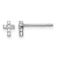 Madi K Sterling Silver Rhodium-plated CZ Cross Petite Post Earrings view 1