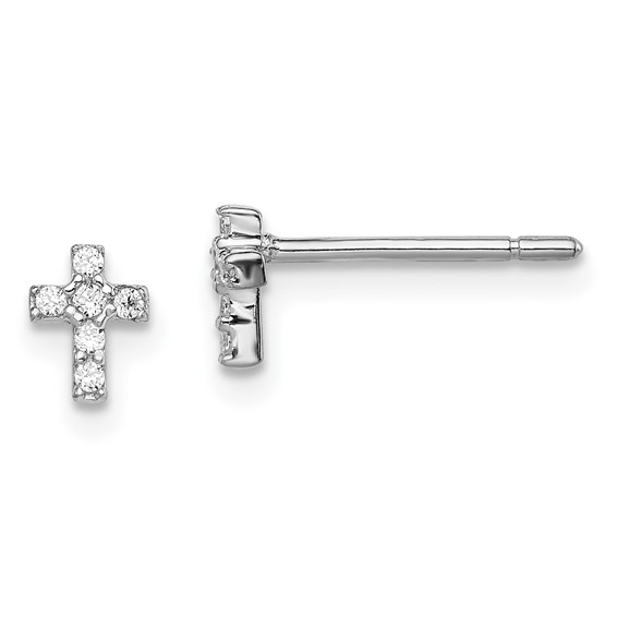 Madi K Sterling Silver Rhodium-plated CZ Children's Cross Post Earrings