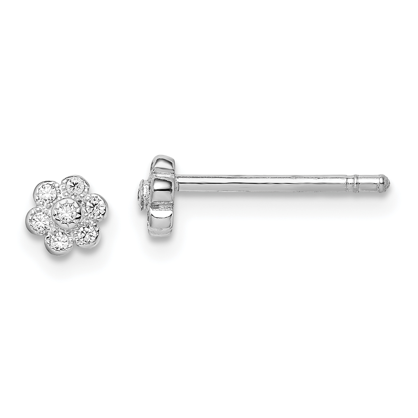 Sterling Silver Madi K RH-plated CZ Flower Children's Post Earrings (QGK177)