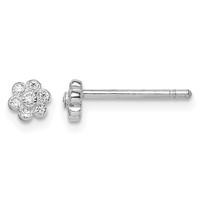 Sterling Silver Madi K RH-plated CZ Flower Petite Post Earrings view 1