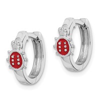 Sterling Silver Madi K Rhodium-plated Polished Red Enameled Ladybug Round Hoop Earrings view 2