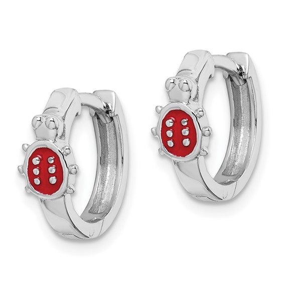 Sterling Silver Madi K Rhodium-plated Polished Red Enameled Ladybug Round Hoop Earrings