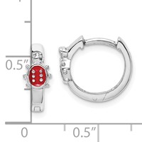 Sterling Silver Madi K Rhodium-plated Polished Red Enameled Ladybug Round Hoop Earrings view 4