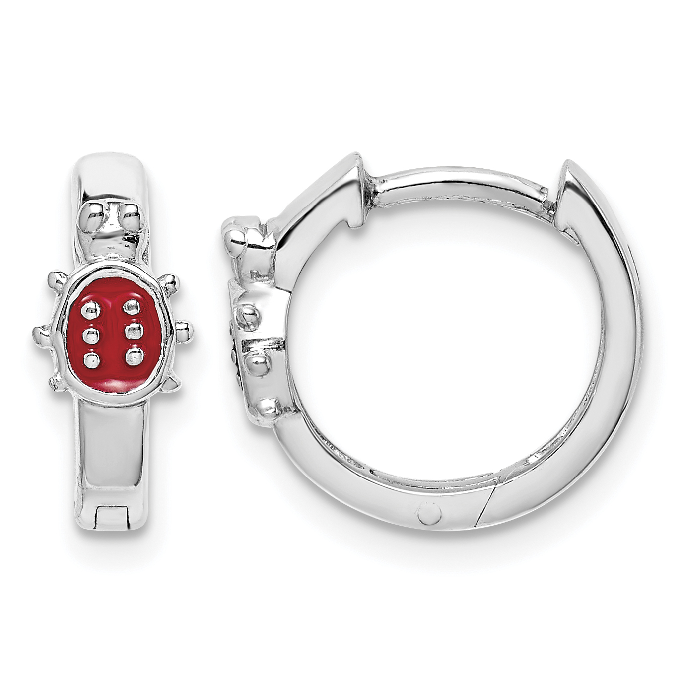 Sterling Silver Madi K Rhodium-plated Polished Red Enameled Ladybug Round Hoop Earrings (QGK180)