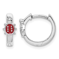 Sterling Silver Madi K Rhodium-plated Polished Red Enameled Ladybug Round Hoop Earrings view 1