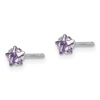 Sterling Silver Madi K Rhodium-plated Purple CZ Star Stud Earrings view 2