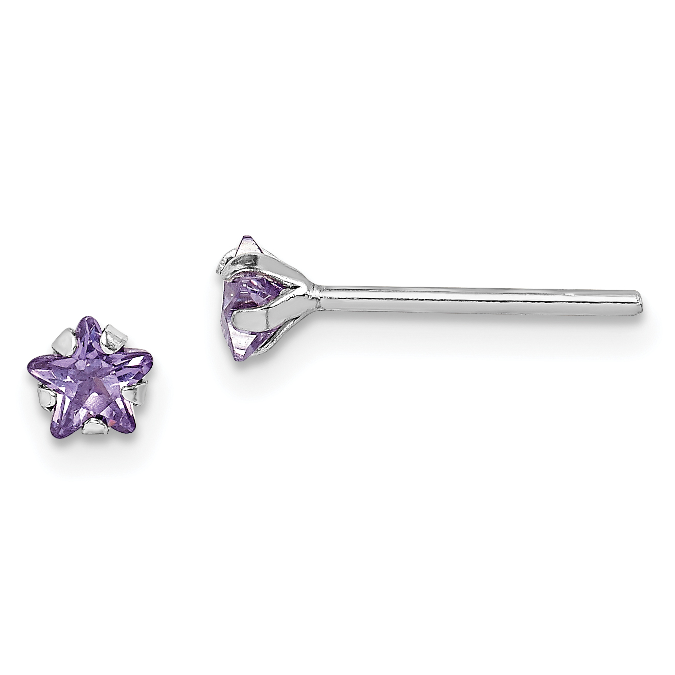 Sterling Silver Madi K RH-plated Purple CZ Star Children's Stud Earrings (QGK182)