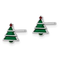 Sterling Silver Madi K Rhodium-plated Polished Enameled Green Christmas Tree Earrings with Red Star Post view 2