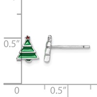Sterling Silver Madi K Rhodium-plated Polished Enameled Green Christmas Tree Earrings with Red Star Post view 4