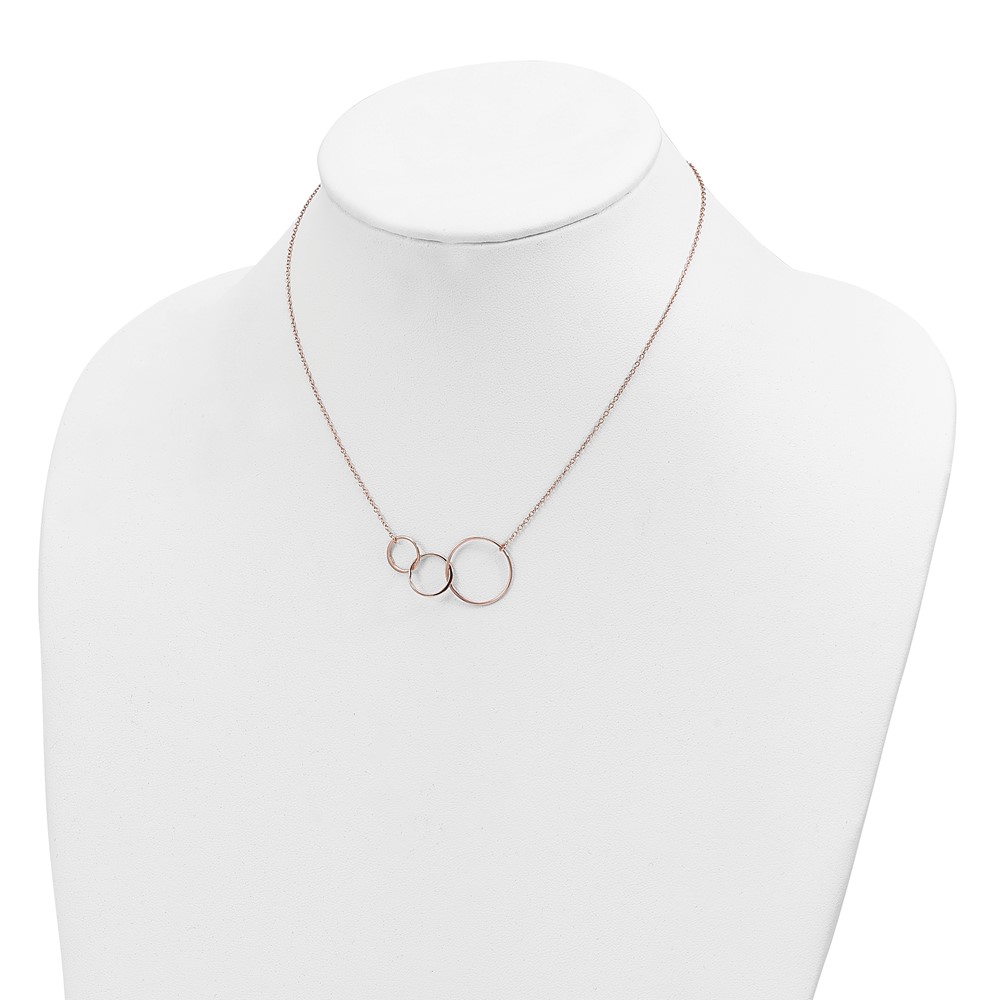 Sterling Silver Rose-tone 3 Intertwined Circles w/2 in ext. Necklace (QGR6097-16)