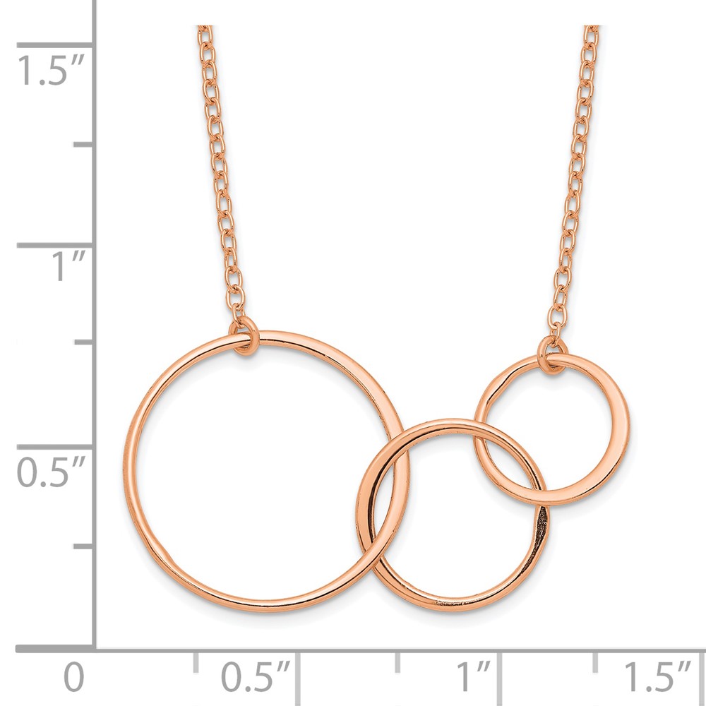 Sterling Silver Rose-tone 3 Intertwined Circles w/2 in ext. Necklace (QGR6097-16)