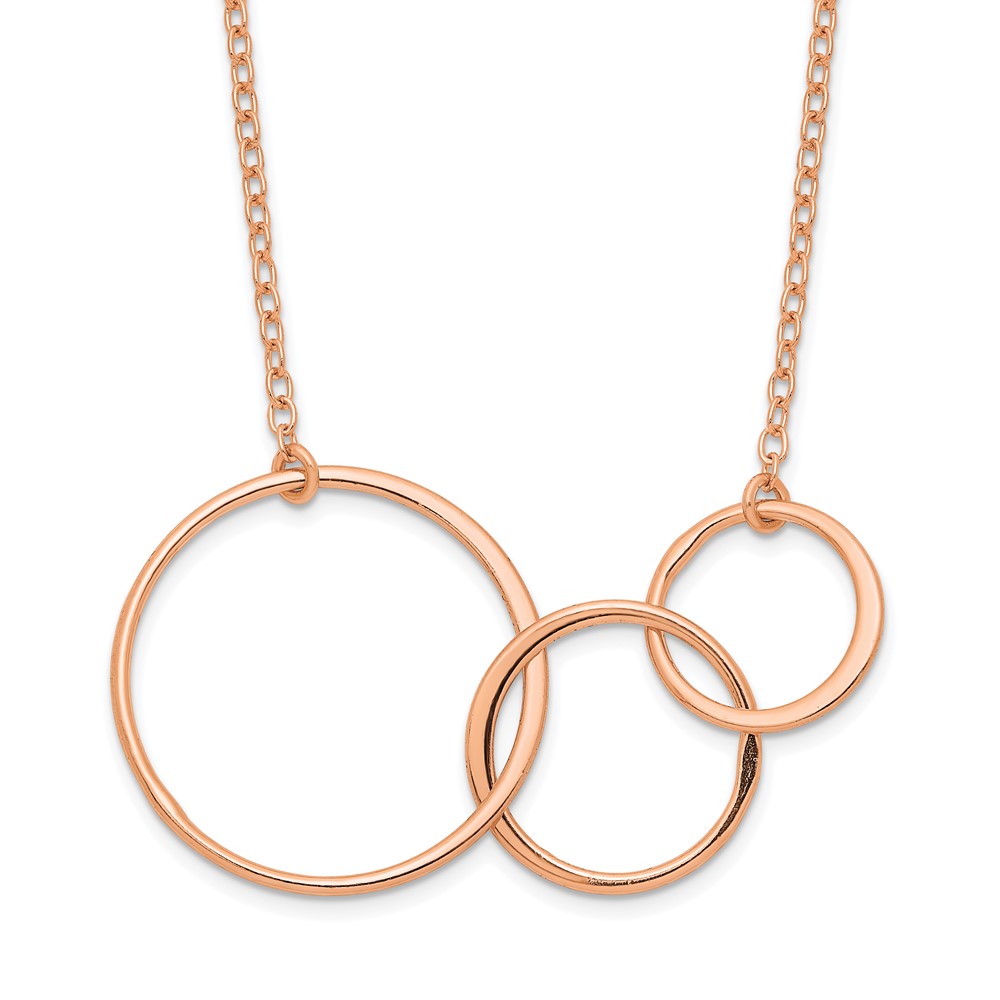 Sterling Silver Rose-tone 3 Intertwined Circles w/2 in ext. Necklace (QGR6097-16)